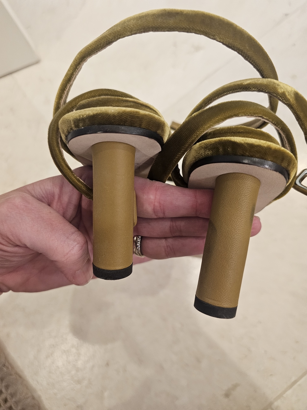 Tamara Mellon Olive Velvet Strappy Heels - Picture 3 of 4